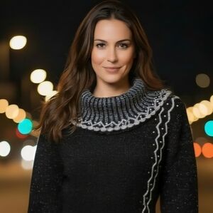 POL Elegant Boho Black Silver Trim Women's Sweater Size S/M Good Condition